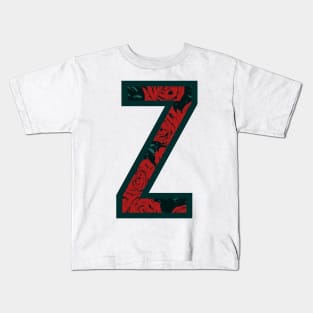 Modern Rose Floral Initial Name Alphabet - Letter Z Kids T-Shirt